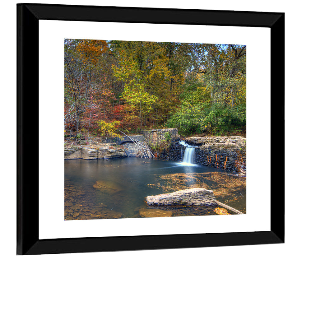 Freeman Mill Stone Dam Pond Wall Art, framed print, square