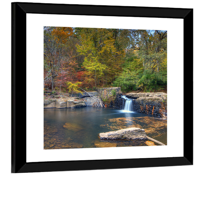 Freeman Mill Stone Dam Pond Wall Art as a framed print