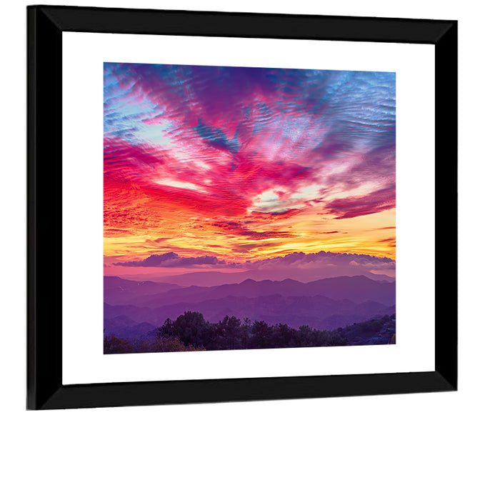 Golden Dusk Cloud Mountains Wall Art as a framed print