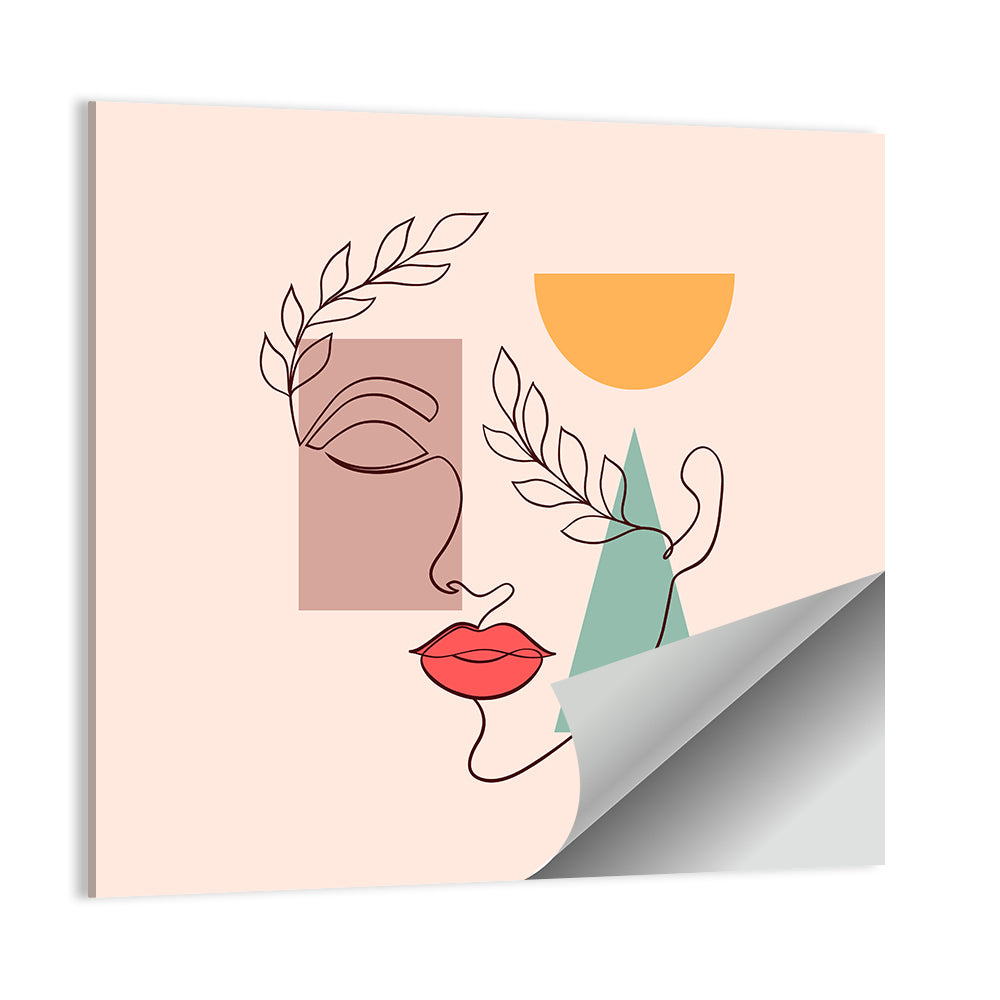 Minimal Woman Profile with Red Lips Wall Art