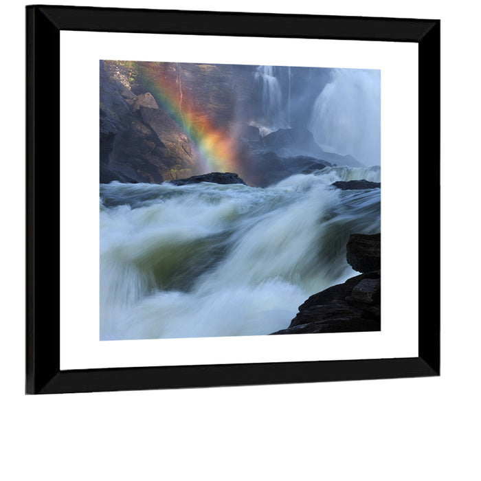 Rainbow Over Rushing River Wall Art as a framed print