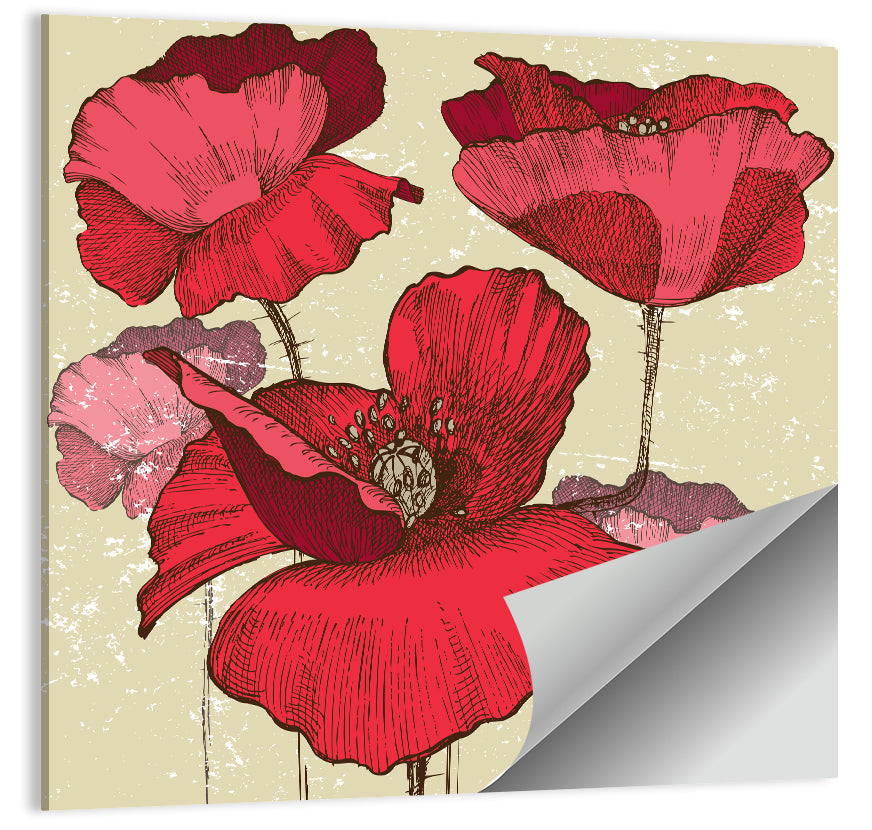 Vintage Poppy Illustration Wall Art