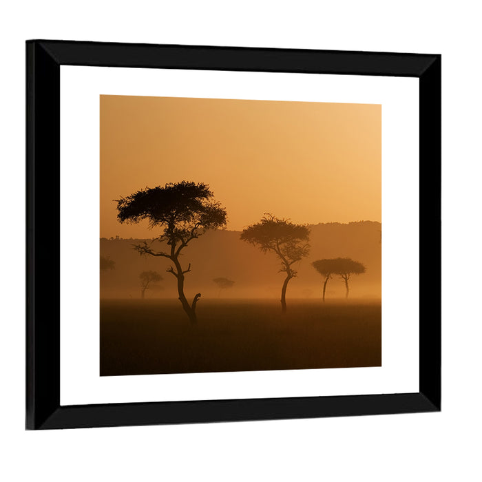 Massai Mara Morning Mist Wall Art as a framed print