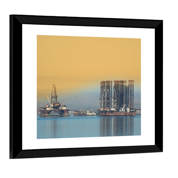 Baku Oil Rigs at Dusk Wall Art as a framed print