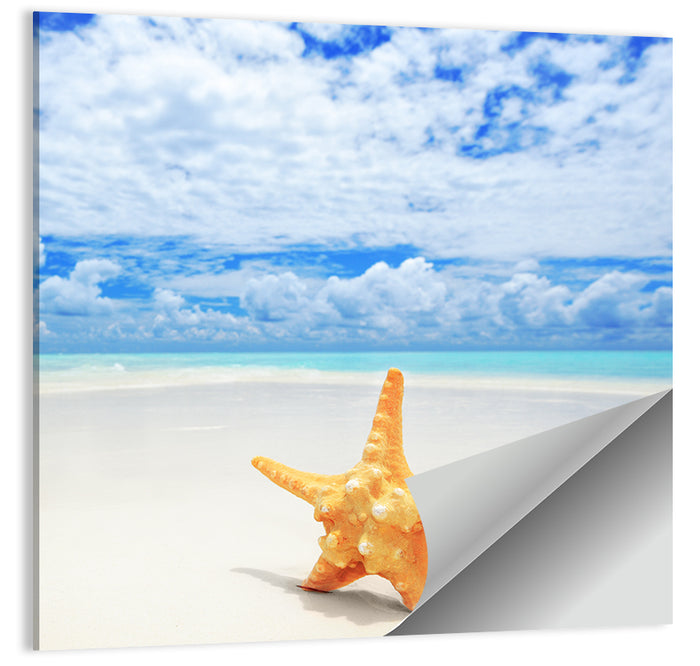Minimalist Yellow Starfish on Turquoise Shore Wall Art as a poster print