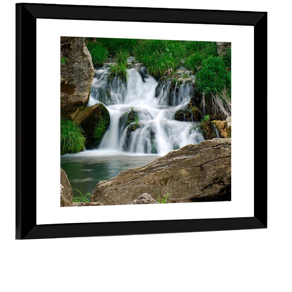 Moss Covered Rocky Waterfall Wall Art