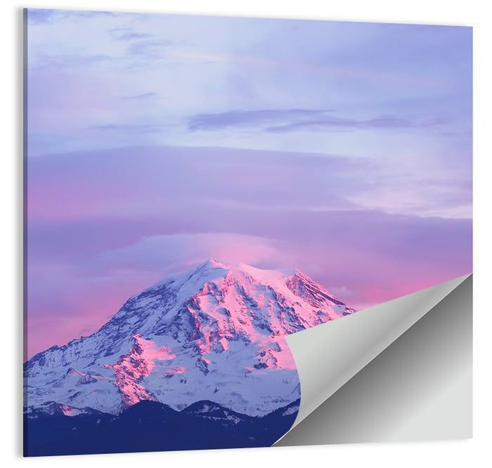 Mount Rainier Alpenglow with Lenticular Cloud Wall Art as a poster print