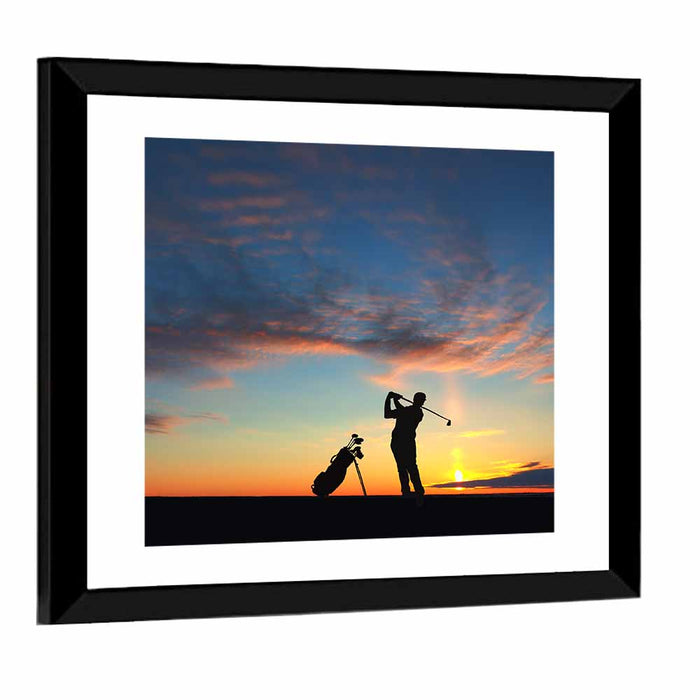Sunset Golfer Silhouette Wall Art as a framed print