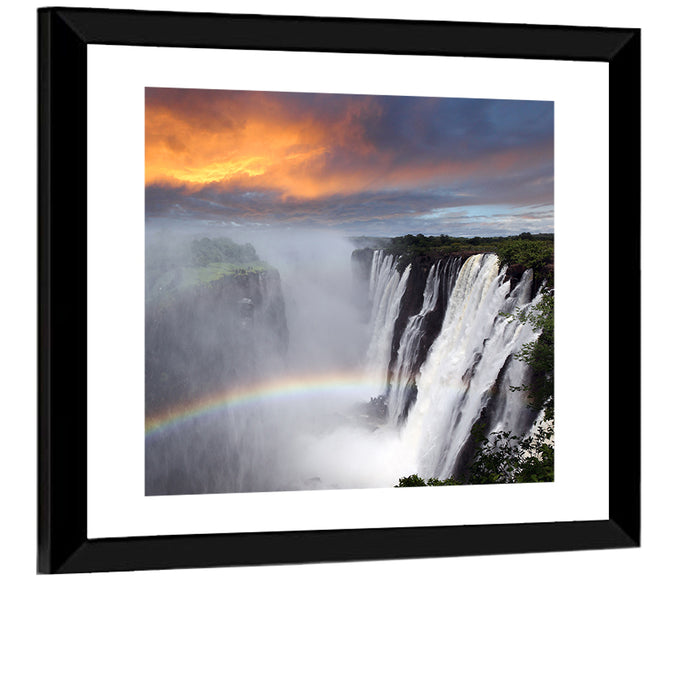 Victoria Falls Rainbow at Dusk Wall Art as a framed print