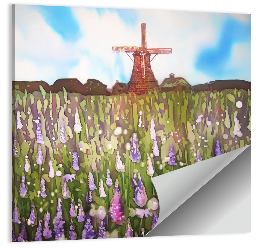 Windmill in Floral Field Wall Art