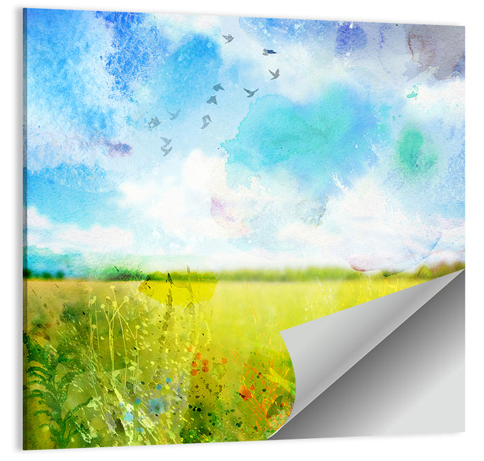 Watercolor Wildflower Field Wall Art as a poster print