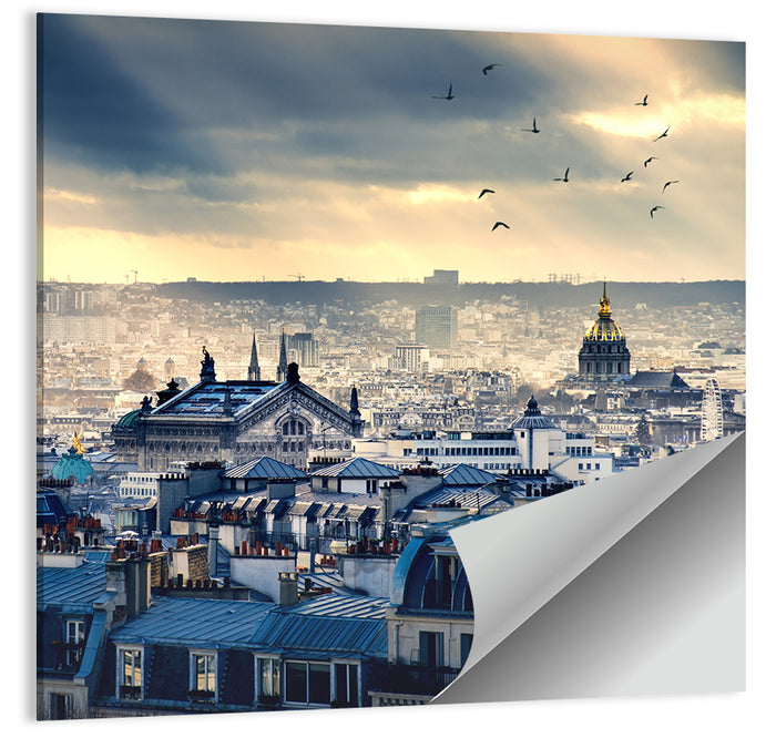 Paris Rooftops Under Dramatic Clouds Wall Art as a poster print