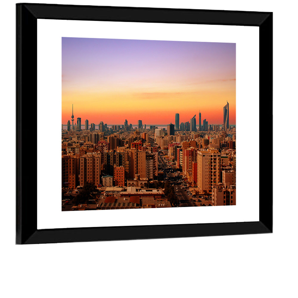 Kuwait City Skyline at Dusk Wall Art, framed print, square