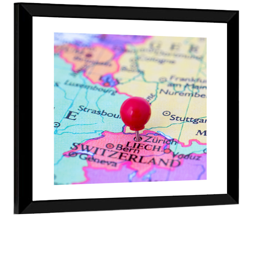 Zurich Map with Red Pin Wall Art