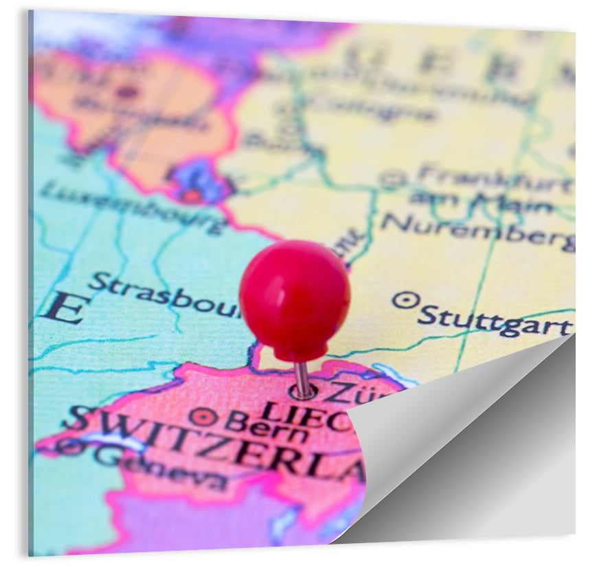 Zurich Map with Red Pin Wall Art