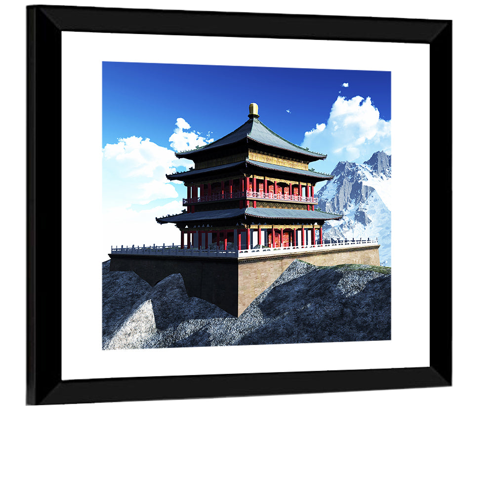 Sunlit Pagoda and Snow Peaks Wall Art