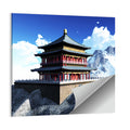 Sunlit Pagoda and Snow Peaks Wall Art