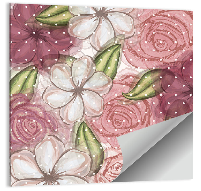 Vintage Floral Pattern with Polka Dots Wall Art as a poster print