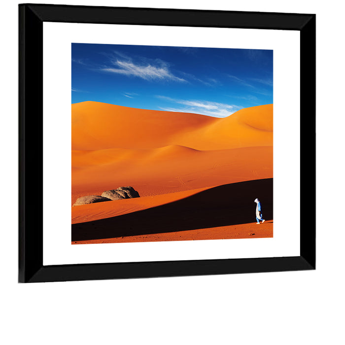 Solitary Figure on Sahara Dunes Wall Art as a framed print