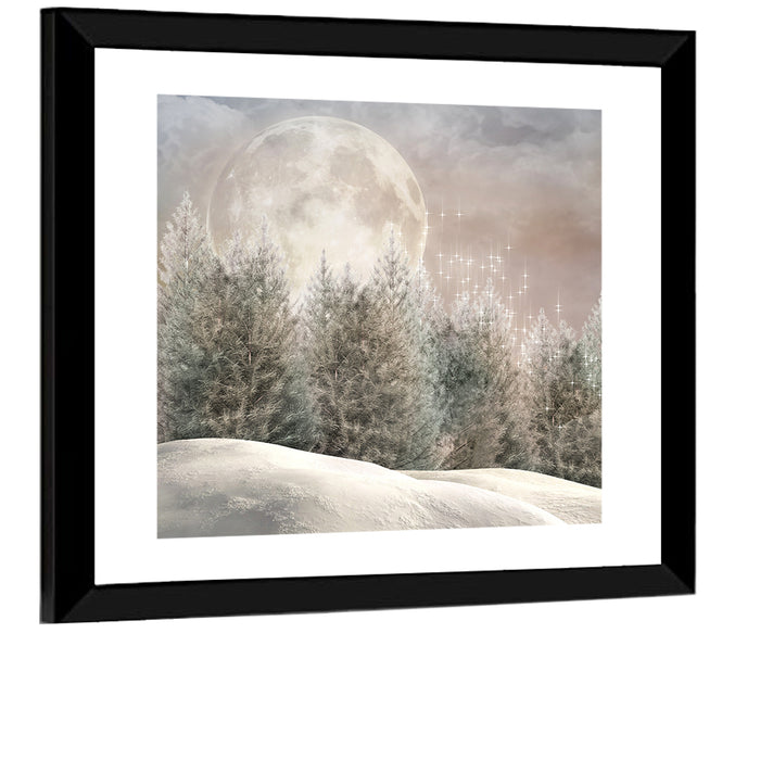 Enchanted Winter Forest Wall Art as a framed print