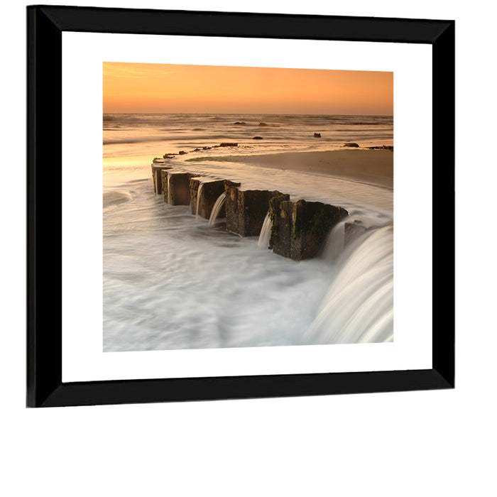 Breakwater at Golden Hour Wall Art as a framed print