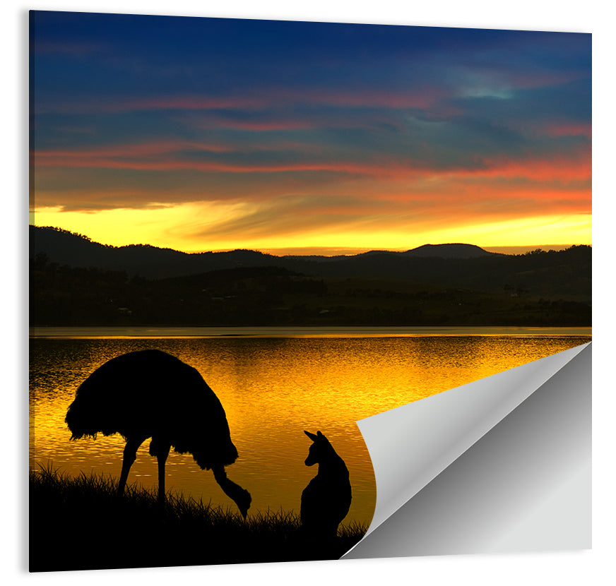 Kangaroo at Lake Sunset Wall Art