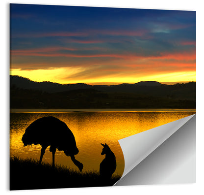 Kangaroo at Lake Sunset Wall Art