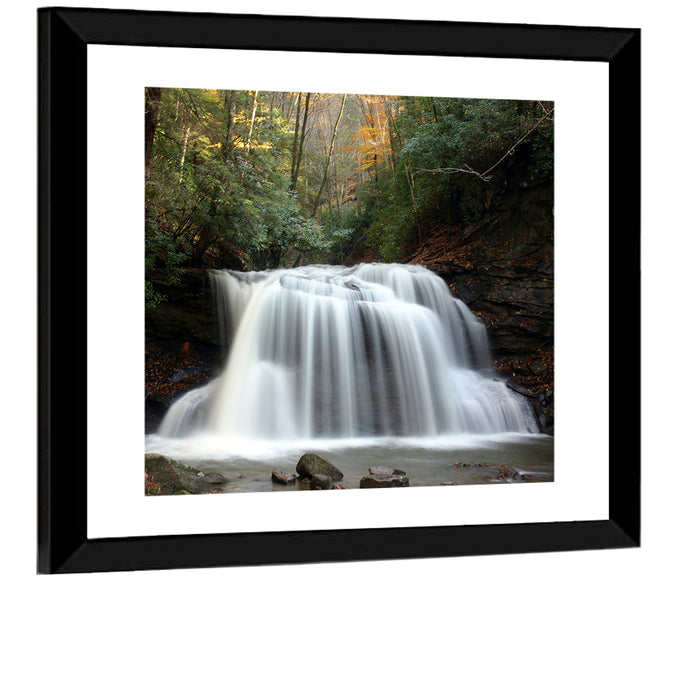 Holly River Autumn Waterfall Wall Art as a framed print
