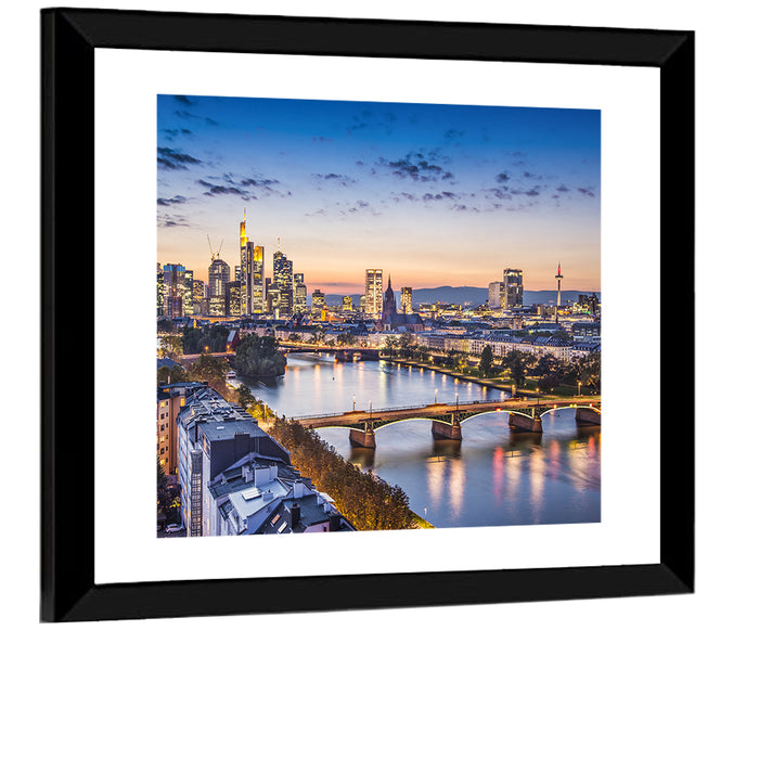 Frankfurt Twilight Skyline Wall Art as a framed print