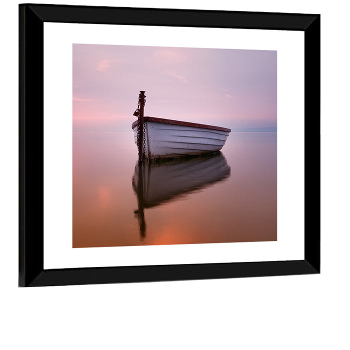 Pastel Boat Reflection Wall Art as a framed print