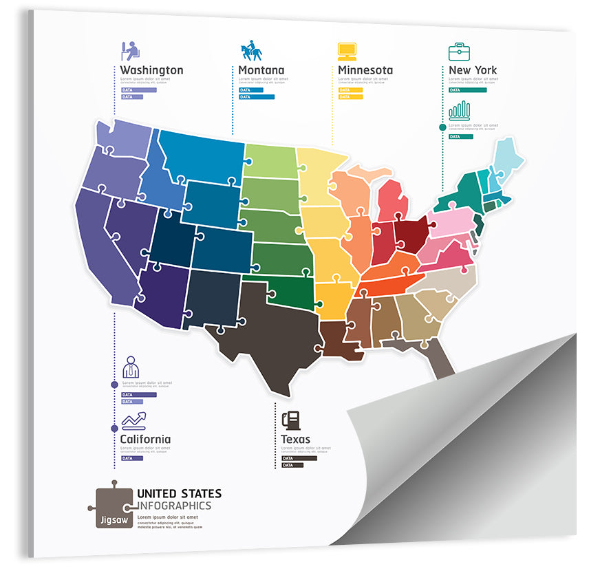 United States Jigsaw Map Wall Art