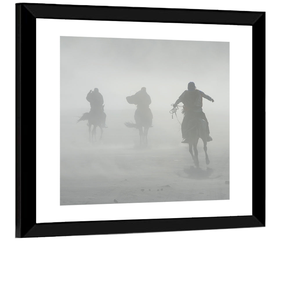 Silhouetted Horse Riders in Mist Wall Art