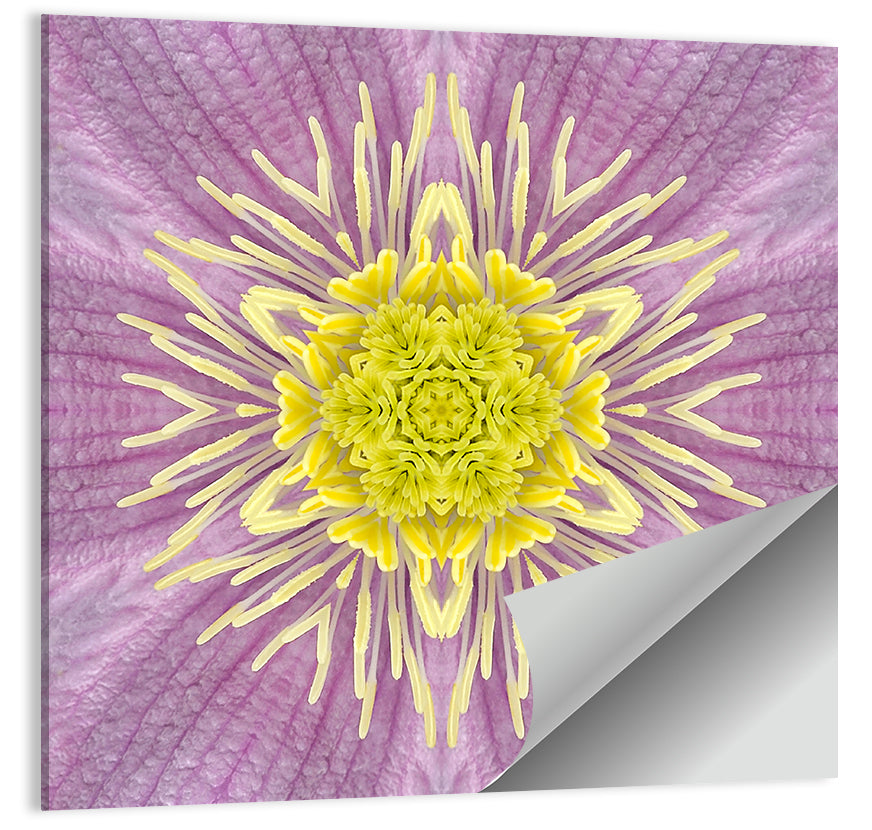Kaleidoscopic Floral Mandala in Purple and Yellow Wall Art