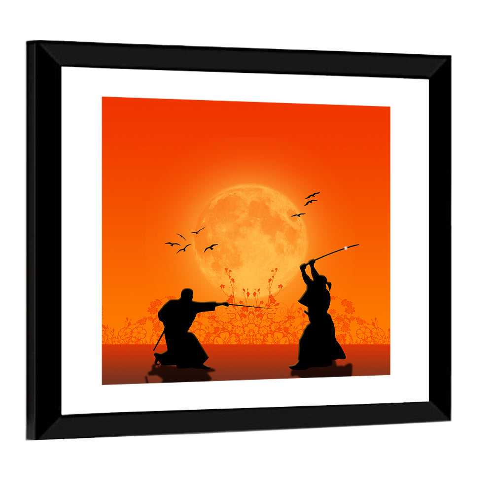 Moonlit Samurai Duel Wall Art