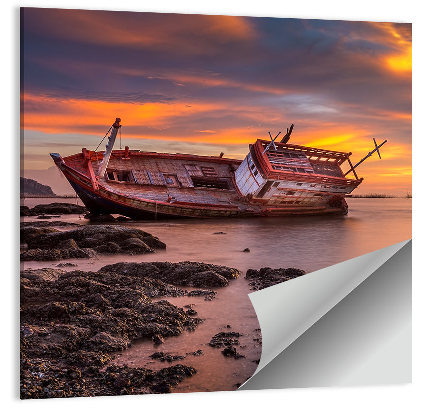 Shipwreck at Sunset Wall Art