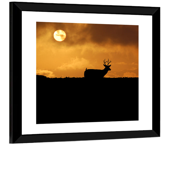 Deer at Sunset Wall Art as a framed print