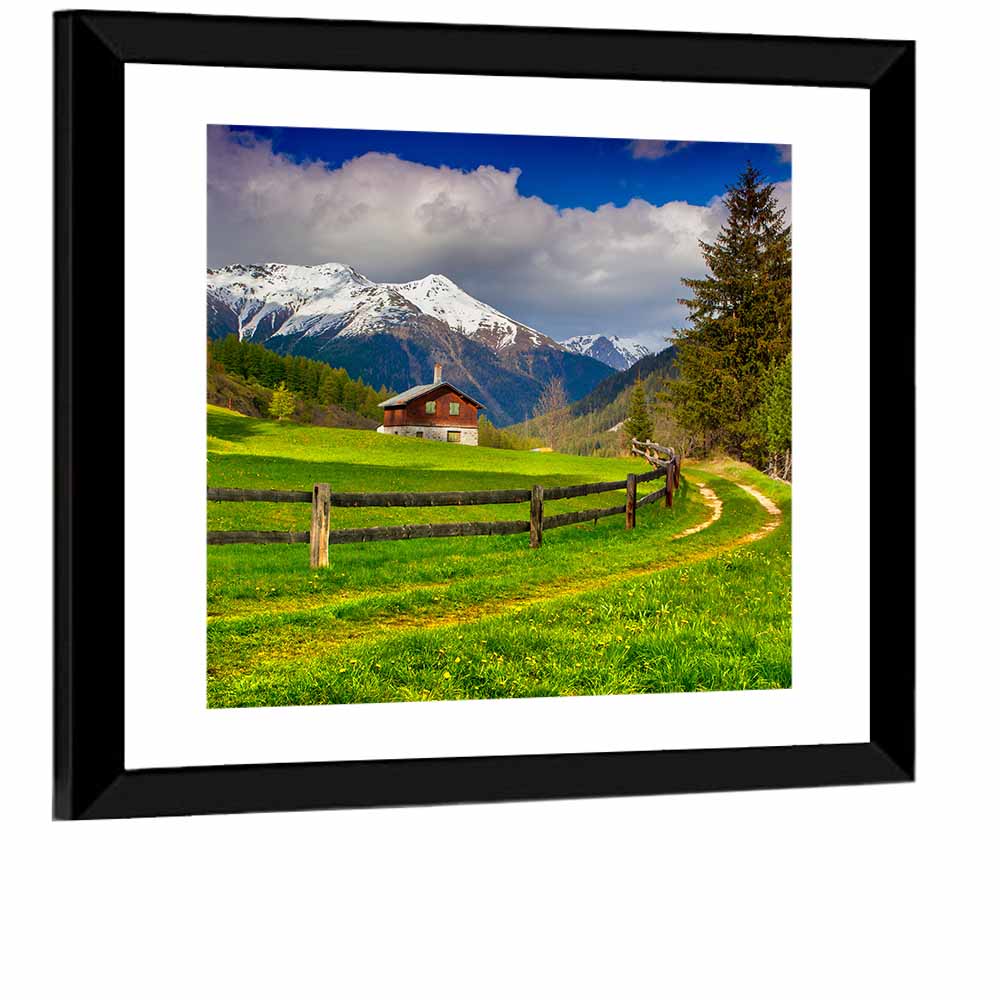 Alpine Meadow Cabin, Swiss Alps Wall Art