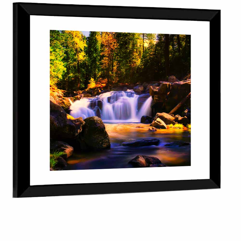 Autumn Mountain Waterfall Wall Art