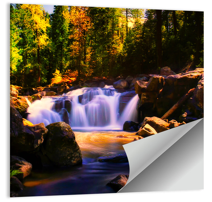 Autumn Mountain Waterfall Wall Art