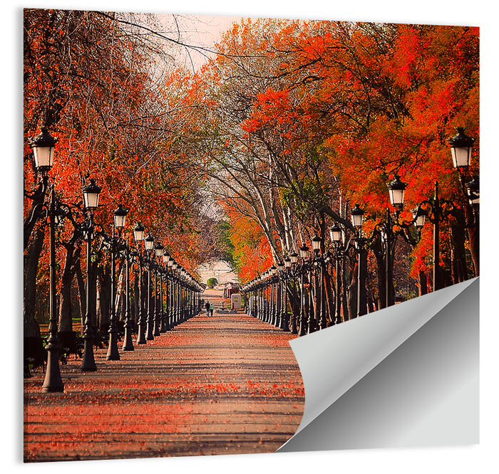 Autumn Park Path with Vintage Lampposts Wall Art as a poster print