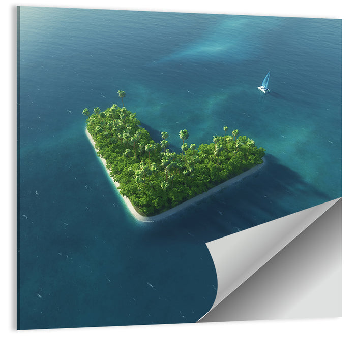 V-shaped Tropical Island with Distant Catamaran Wall Art as a poster print