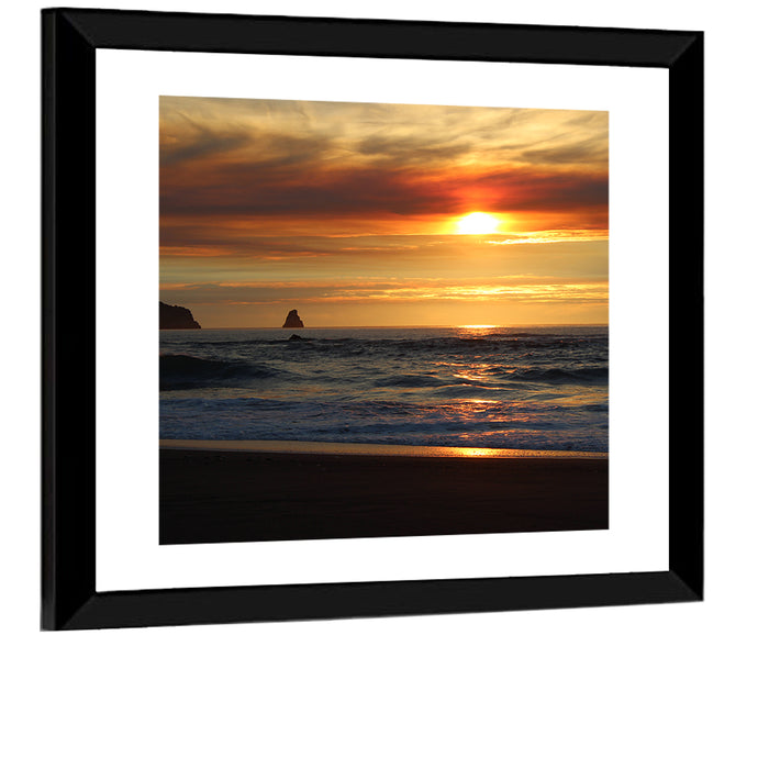 Oregon Sea Stack Sunset Wall Art as a framed print