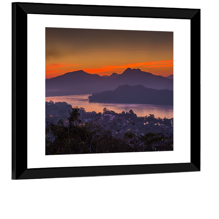 Luang Prabang Sunset Over Mekong Wall Art as a framed print