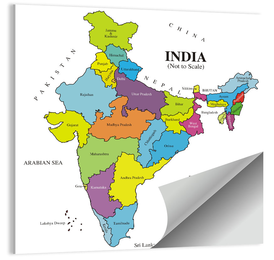 Colorful Political Map of India Wall Art