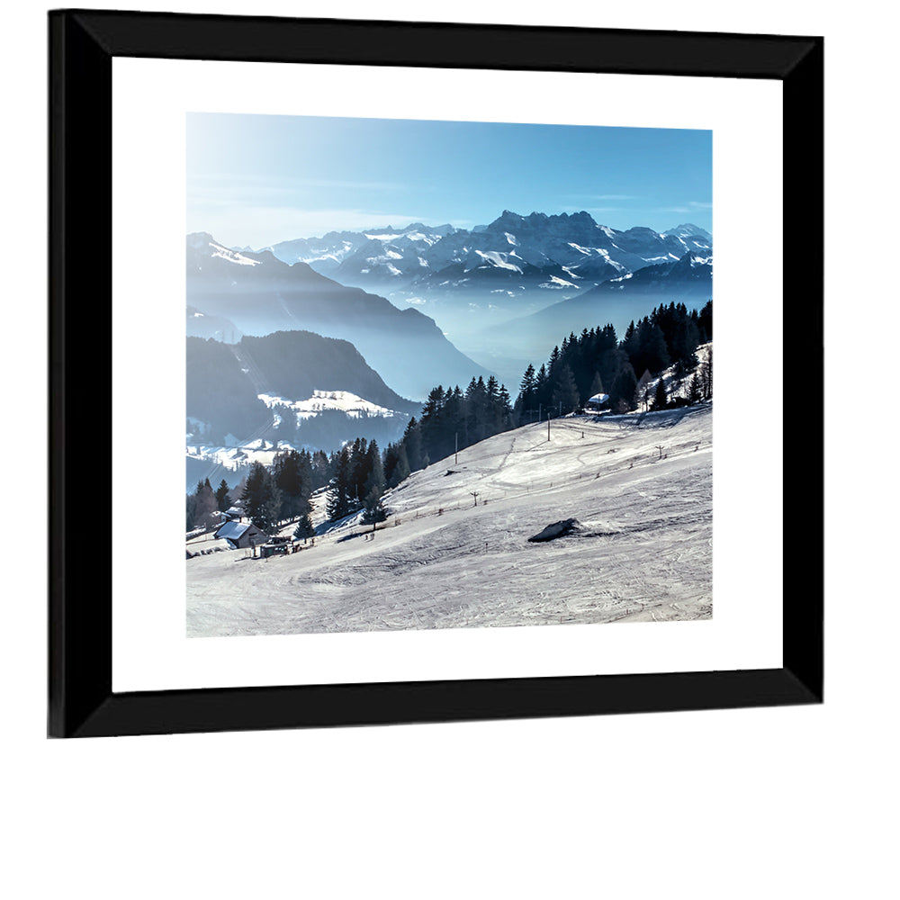 Sunlit Alpine Ski Slope Wall Art
