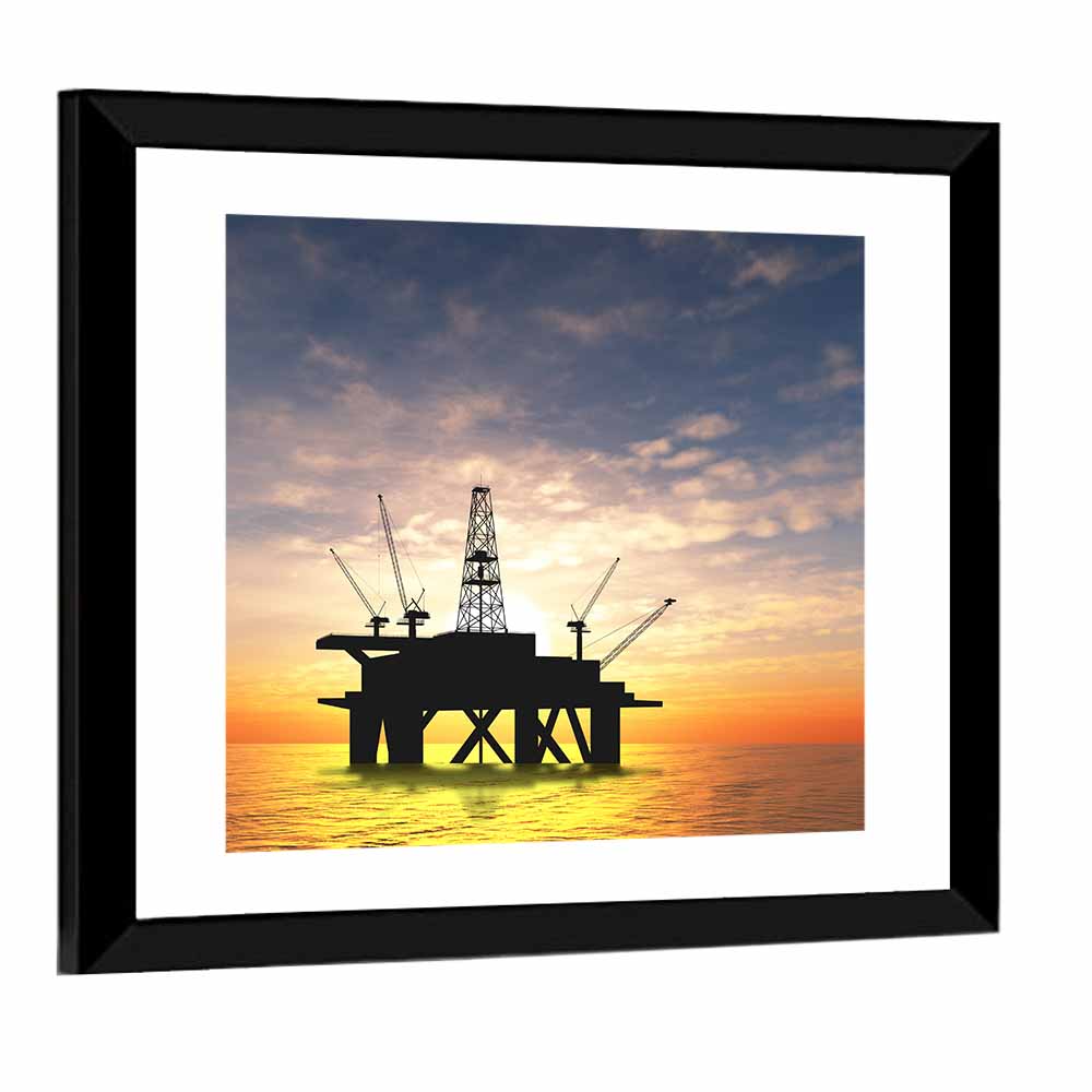 Sunset Oil Rig Silhouette Wall Art