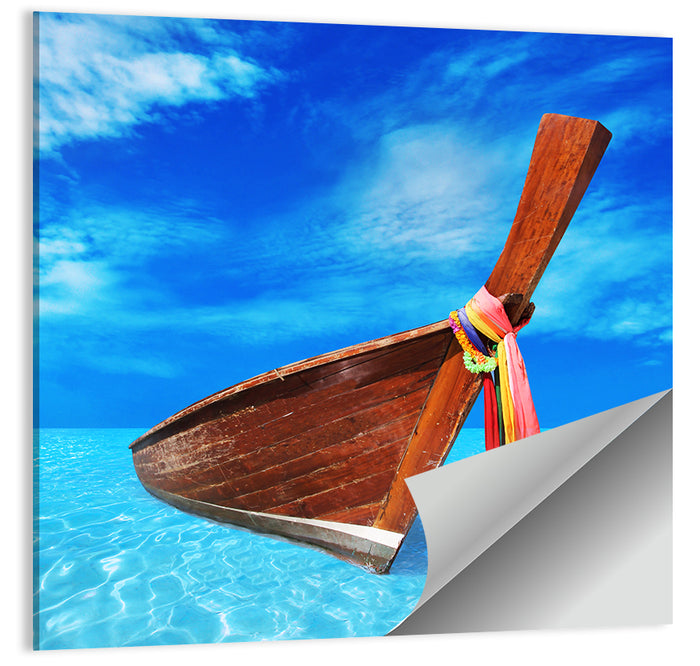Long-tail Boat in Blue Sea Wall Art as a poster print