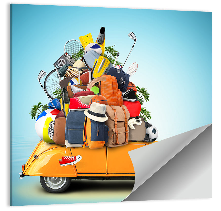 Orange Vintage Car Road Trip Getaway Wall Art