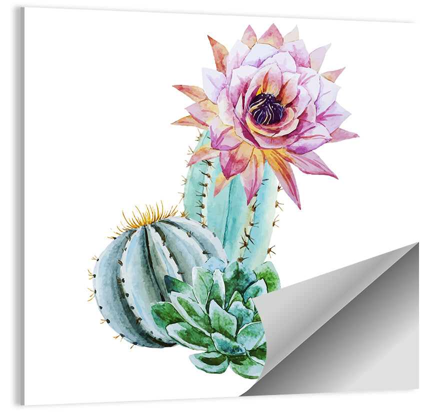 Blooming Cactus Watercolor Wall Art