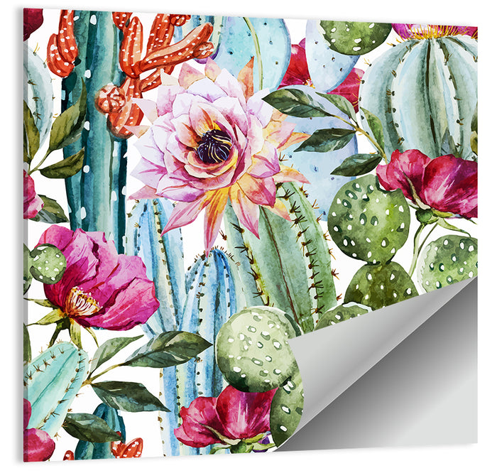 Watercolor Cactus Pattern Wall Art as a poster print
